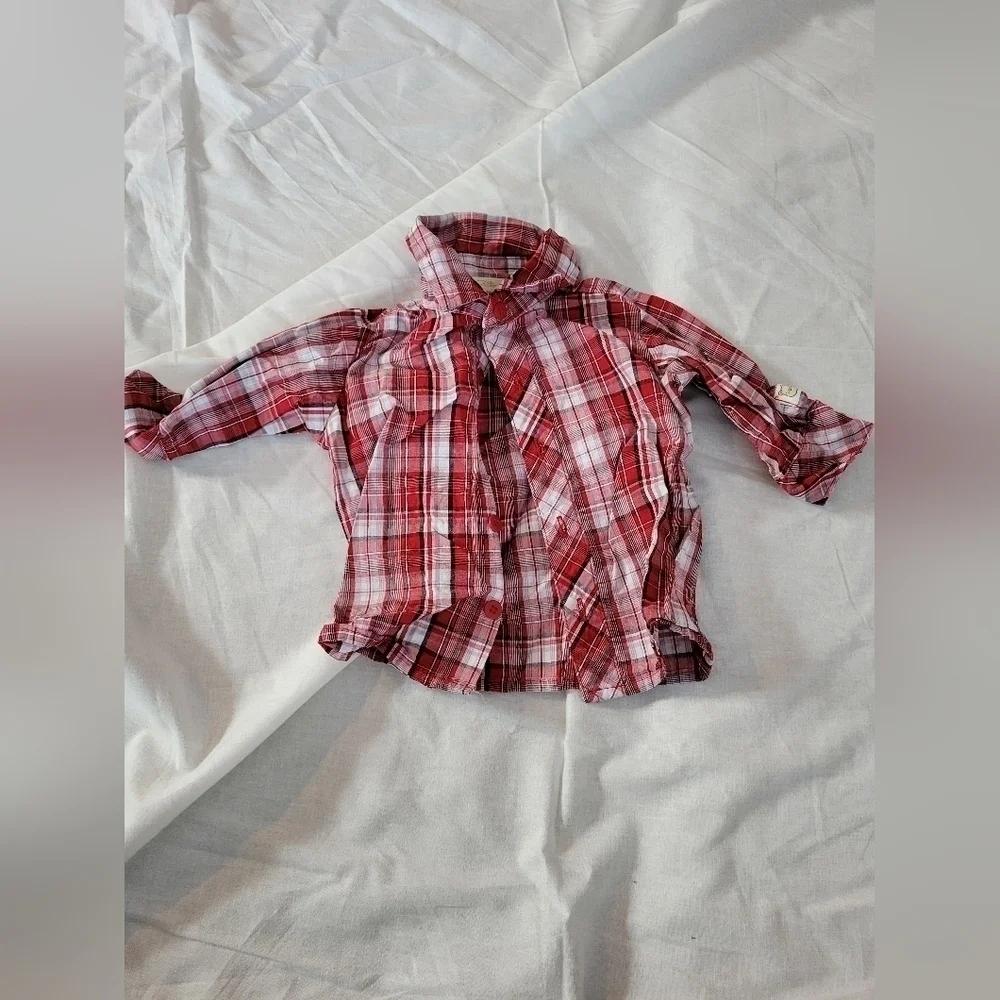 Disney Winnie the Pooh vtg 2pc train black corduroy, red plaid, overall set 3m